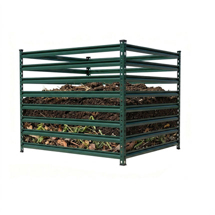 Composter de grădină din oțel, design cu grătare deschise, asamblare ușoară