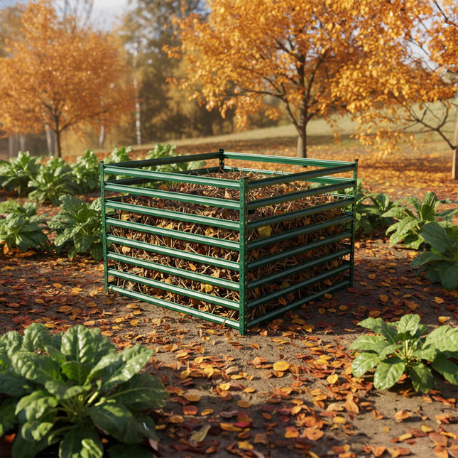 Composter de grădină din oțel, design cu grătare deschise, asamblare ușoară