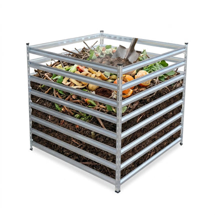 Composter de grădină din oțel, design cu grătare deschise, asamblare ușoară