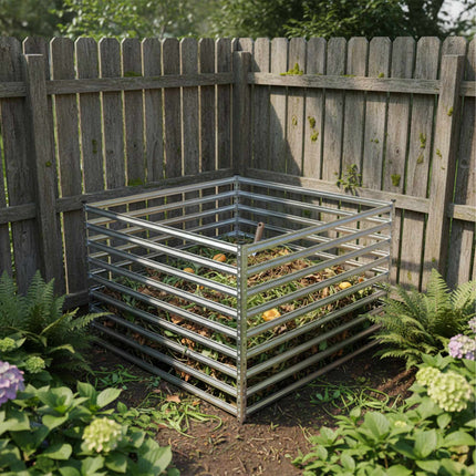 Composter de grădină din oțel, design cu grătare deschise, asamblare ușoară