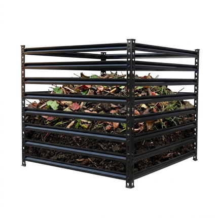 Composter de grădină din oțel, design cu grătare deschise, asamblare ușoară