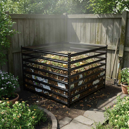 Composter de grădină din oțel, design cu grătare deschise, asamblare ușoară
