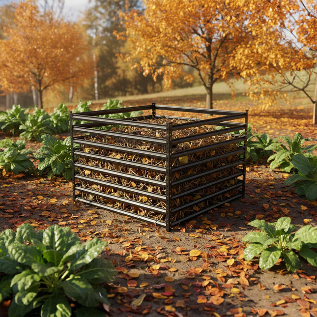 Composter de grădină din oțel, design cu grătare deschise, asamblare ușoară