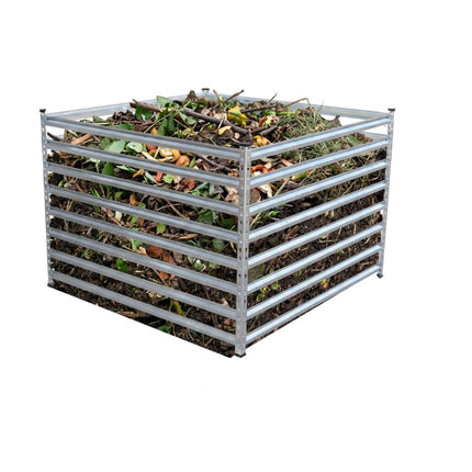 Composter de grădină din oțel, design cu grătare deschise, galvanizat
