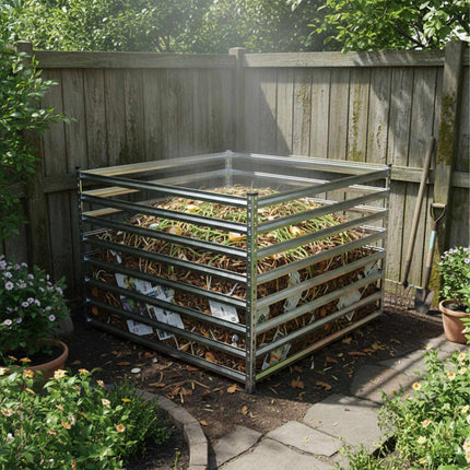 Composter de grădină din oțel, design cu grătare deschise, galvanizat
