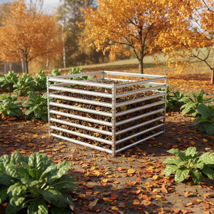Composter de grădină din oțel, design cu grătare deschise, galvanizat