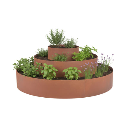 Ghiveci piramidal din oțel pentru plante aromatice, 3 piese, finisaj ruginit, 40/80/120 cm