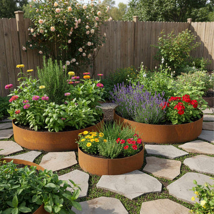 Ghiveci piramidal din oțel pentru plante aromatice, 3 piese, finisaj ruginit, 40/80/120 cm