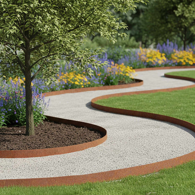 Steel Lawn Edging, Rust-Look, Flexible Garden Border