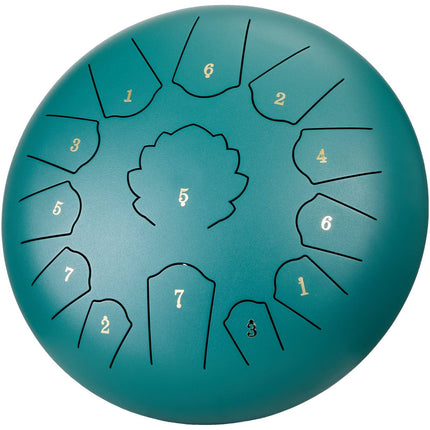 Steel Tongue Drum 12 Inch, 13 Notes C Major, Green, Mallets, Carry Bag