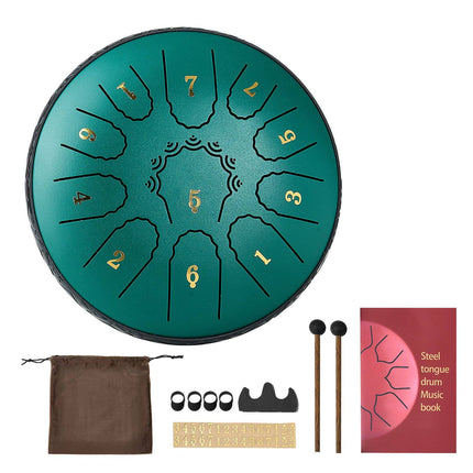 Steel Tongue Drum 6-Inch, 11-Note D Major, Green
