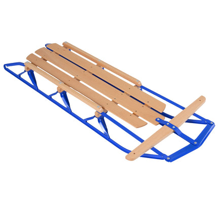 Sanie din oțel și lemn cu bară de direcție – albastră, capacitate 150 kg