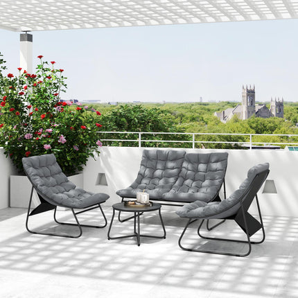 Outdoor Steel Garden Furniture Set of 4, Weather Resistant, Grey