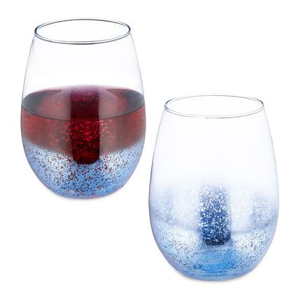 Set de 2 pahare de vin fara tulpina albastre