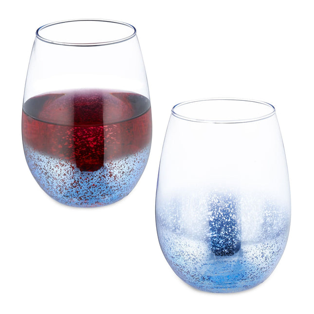 Set de 2 pahare de vin fara tulpina albastre