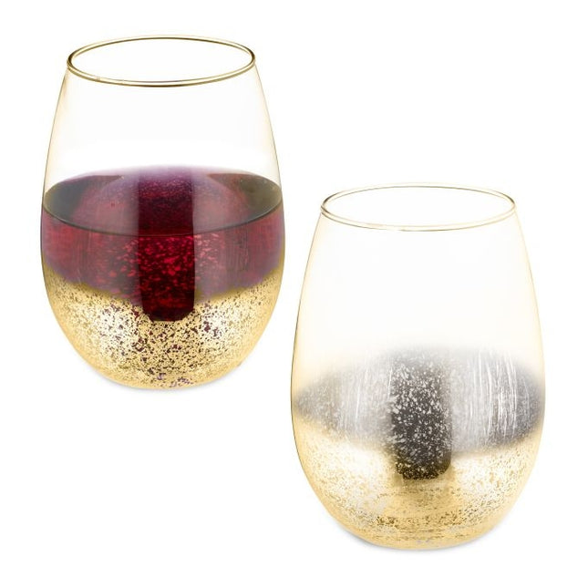 Set de 2 pahare de vin fara tulpina aurii