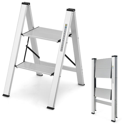 Scara scara 2 trepte din aluminiu pliabila pana la 150 kg argintiu