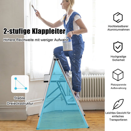 Scara scara 2 trepte din aluminiu pliabila pana la 150 kg argintiu