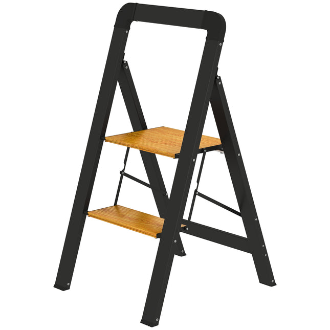 Scară treaptă pliabilă cu 2 trepte scară cu mâner, platformă anti-alunecare până la 150 kg capacitate de încărcare aluminiu negru 44,5 x 48 x 86,3 cm |