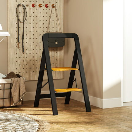 Scară treaptă pliabilă cu 2 trepte scară cu mâner, platformă anti-alunecare până la 150 kg capacitate de încărcare aluminiu negru 44,5 x 48 x 86,3 cm |
