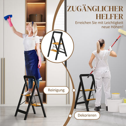 Scară treaptă pliabilă cu 2 trepte scară cu mâner, platformă anti-alunecare până la 150 kg capacitate de încărcare aluminiu negru 44,5 x 48 x 86,3 cm |