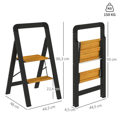 Scară treaptă pliabilă cu 2 trepte scară cu mâner, platformă anti-alunecare până la 150 kg capacitate de încărcare aluminiu negru 44,5 x 48 x 86,3 cm |