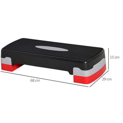 Stepping Board Aerobic Fitness 2 nivele reglabilă pe înălțime (10/20 cm), Stepper pentru bicicletă de exerciții, negru+gri+roșu, 68X28X15Cm