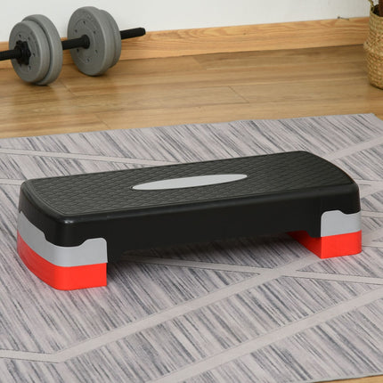 Stepping Board Aerobic Fitness 2 nivele reglabilă pe înălțime (10/20 cm), Stepper pentru bicicletă de exerciții, negru+gri+roșu, 68X28X15Cm