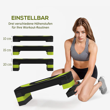 Adjustable Aerobic Stepper - 3 Heights, 150kg Capacity, Green