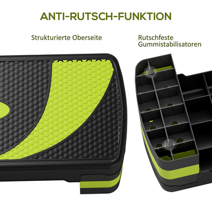 Adjustable Aerobic Stepper - 3 Heights, 150kg Capacity, Green