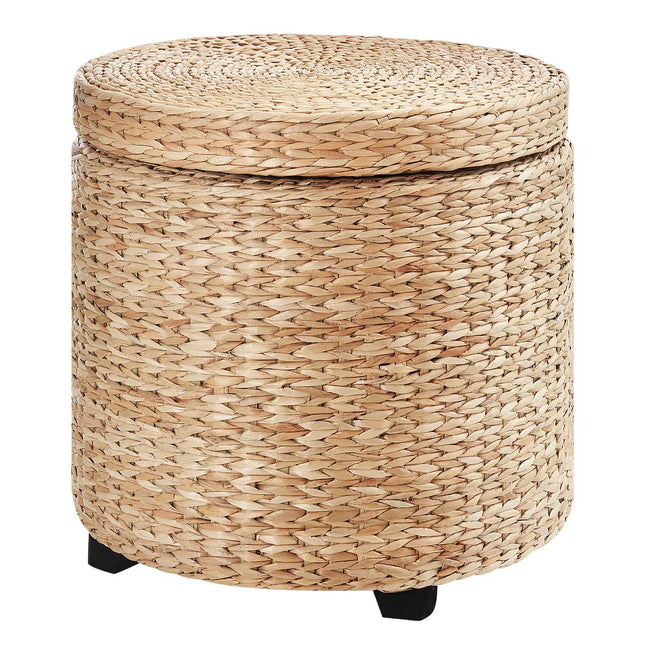 Taburet cu spațiu de depozitare Taburet cu cutie de depozitare, capac detașabil, ratan de paie, kaki, Ø43x43cm