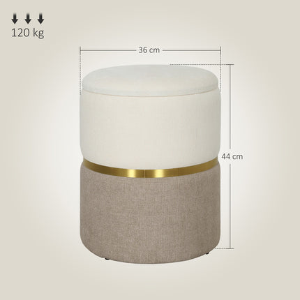 Scaun cu spațiu de depozitare Scaun cu capac, inel metalic, design bicolor 36 x 36 x 44 cm Alb crem