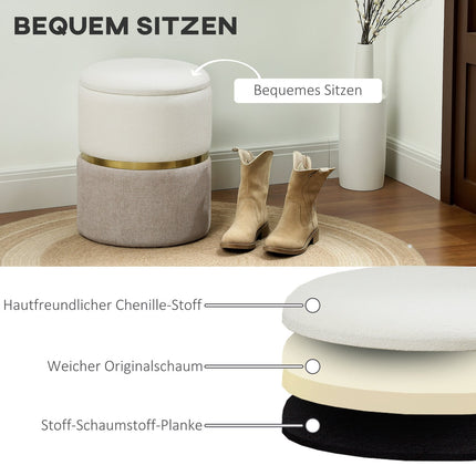 Scaun cu spațiu de depozitare Scaun cu capac, inel metalic, design bicolor 36 x 36 x 44 cm Alb crem