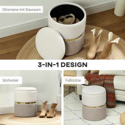 Scaun cu spațiu de depozitare Scaun cu capac, inel metalic, design bicolor 36 x 36 x 44 cm Alb crem