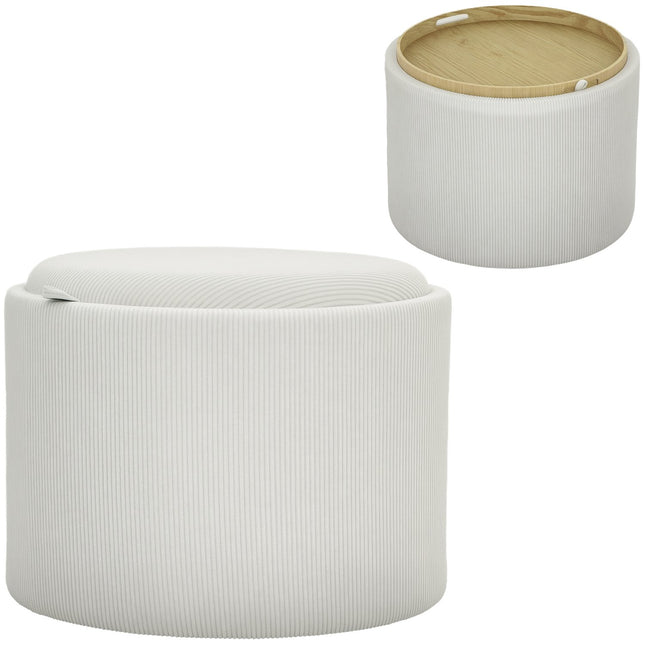 Taburet cu spațiu de depozitare scaun cu capac, taburet rotund taburet tapițat măsuță cu aspect snur 56 x 56 x 42 cm alb crem |