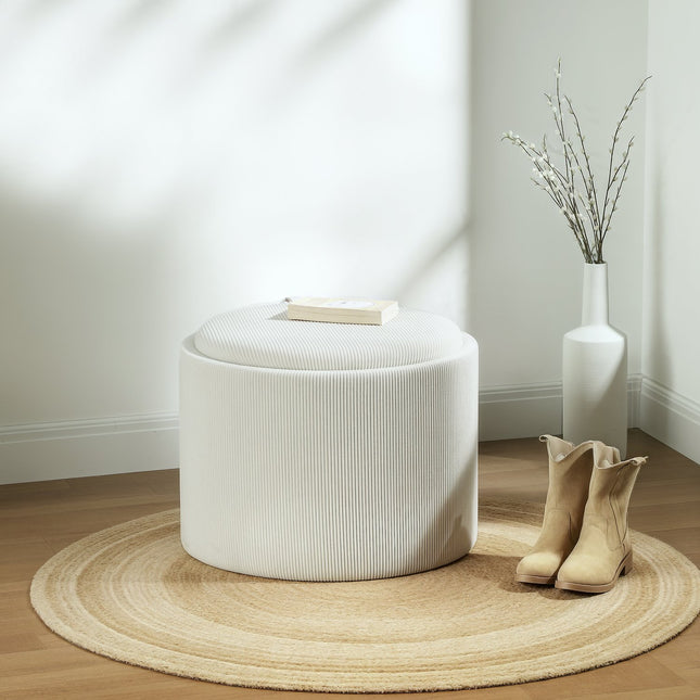 Taburet cu spațiu de depozitare scaun cu capac, taburet rotund taburet tapițat măsuță cu aspect snur 56 x 56 x 42 cm alb crem |