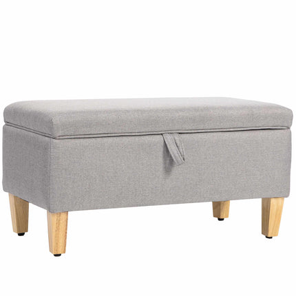 Bancă otomană cu depozitare, aspect in, gri deschis, 71 cm