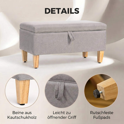 Bancă otomană cu depozitare, aspect in, gri deschis, 71 cm
