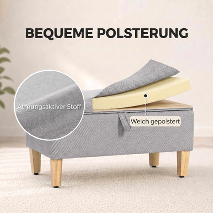 Bancă otomană cu depozitare, aspect in, gri deschis, 71 cm