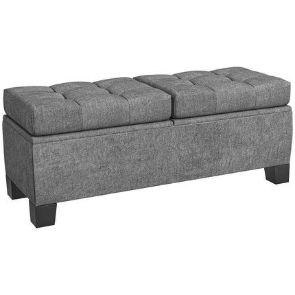 Bancă de depozitare cu tapițerie de in, 116 cm, gri