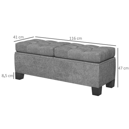 Bancă de depozitare cu tapițerie de in, 116 cm, gri