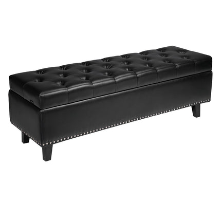 Storage Ottoman Bench, Button-Tufted PU Leather, Black