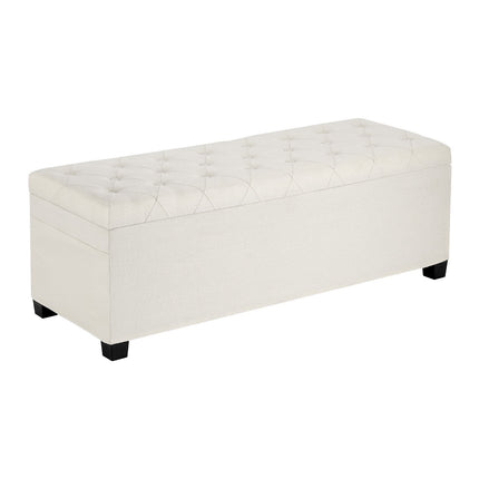 Storage Ottoman Bench, Tufted Flip-Top, Side Pockets, Beige
