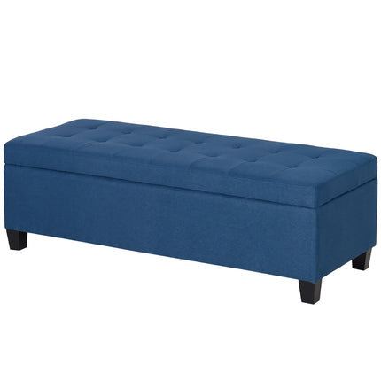 Bancă de depozitare otomană cu smoc de nasturi, albastru, 125 cm