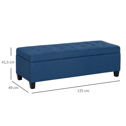 Bancă de depozitare otomană cu smoc de nasturi, albastru, 125 cm