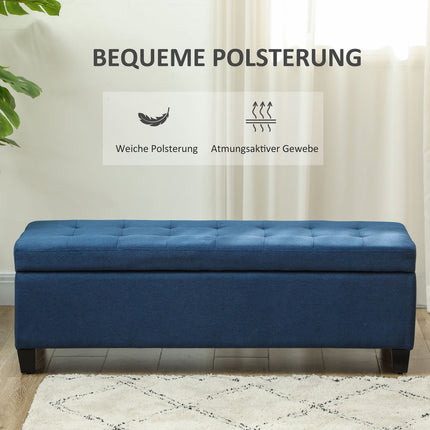 Bancă de depozitare otomană cu smoc de nasturi, albastru, 125 cm
