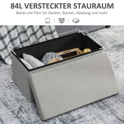 Otoman de depozitare, Bancă tapițată cu capac, Gri deschis