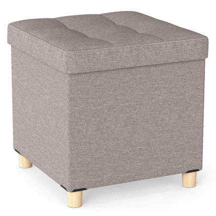 Otoman de depozitare cu stofa de in, 53,5 L, gri, 45x45x45 cm