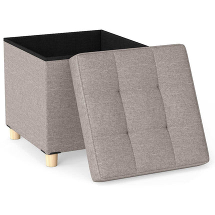 Otoman de depozitare cu stofa de in, 53,5 L, gri, 45x45x45 cm