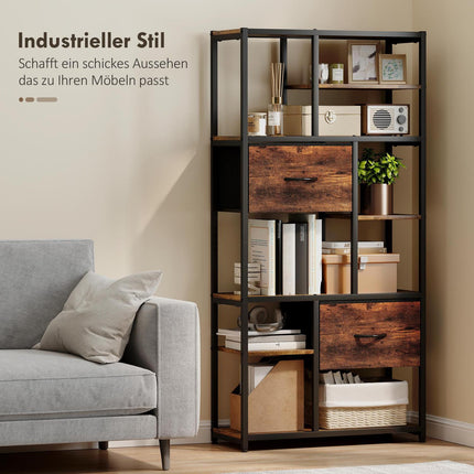 Raft de depozitare cu 2 sertare din material textil, 9 compartimente deschise